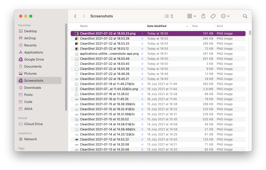 Screenshots folder in Finder