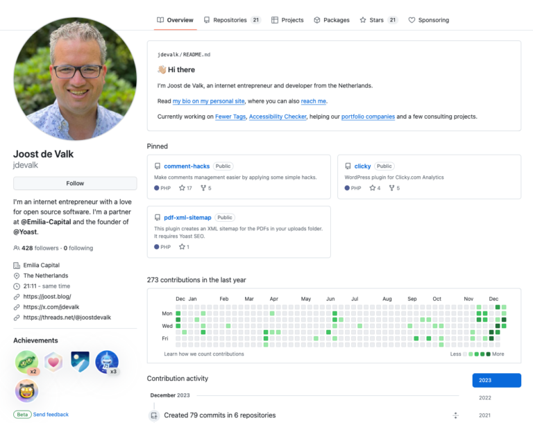 Good-looking GitHub profile pages • joost.blog