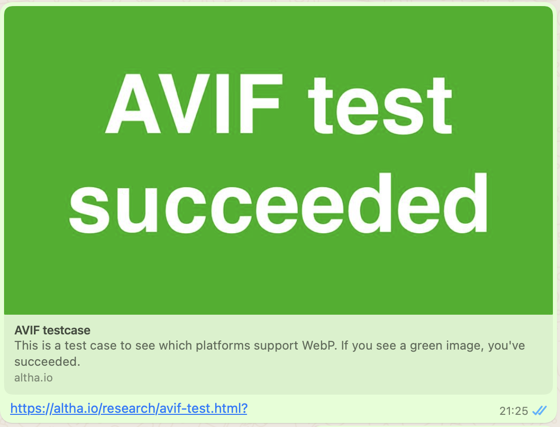 Screenshot of WhatsApp showing that it supports AVIF.